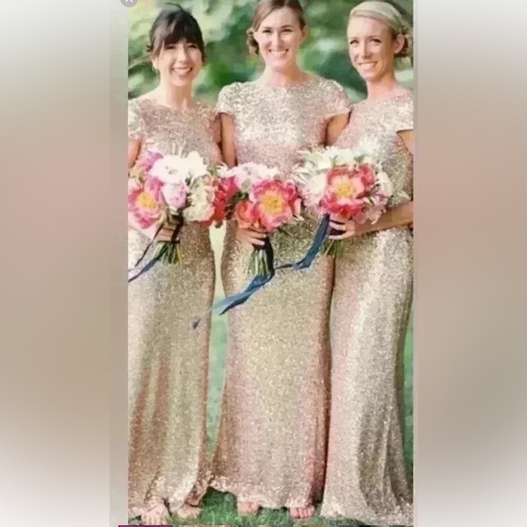 Sorella Vita Cowl Back Sequin Gown Drape Back Gold Cap Sleeve Maxi Dress Sz: 16 - Picture 2 of 15